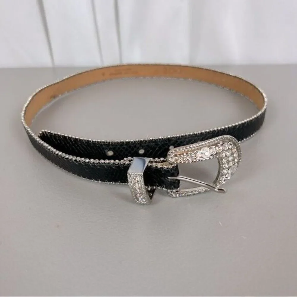 CACHE WOMENS BLACK LEATHER BELT WITH SIMULATED DIAMONDS SIZE S